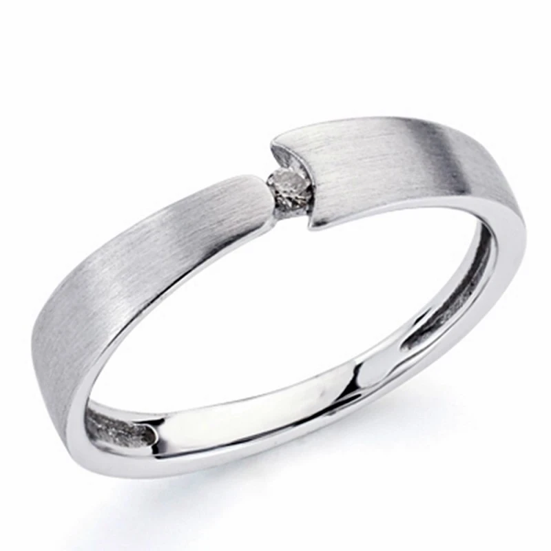 Sortija oro blanco 18k diamante brillante 0.05ct mate [AA1785]