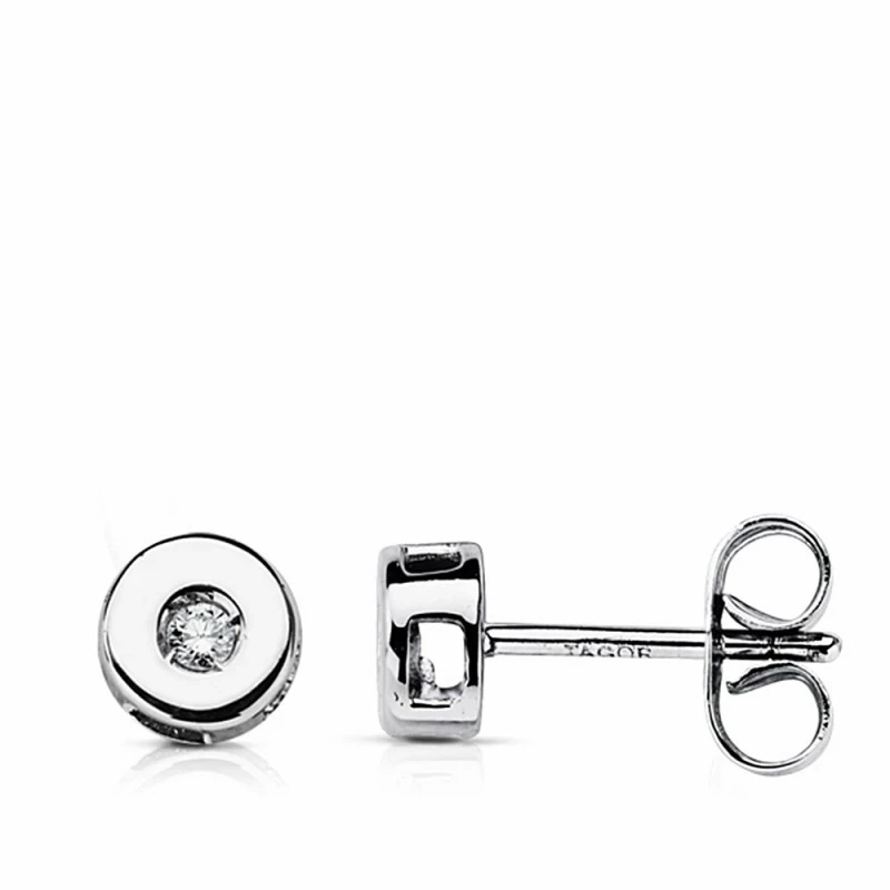 Pendientes oro blanco 18k brillantes diamantes 0.04ct 5mm. [AA1794]