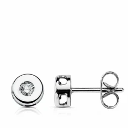 Pendientes oro blanco 18k brillantes diamantes 0.10ct 6mm. [AA1796]