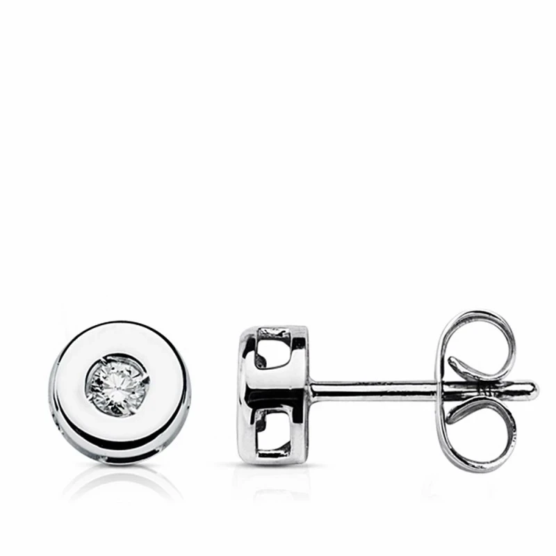 Pendientes oro blanco 18k brillantes diamantes 0.10ct 6mm. [AA1796]