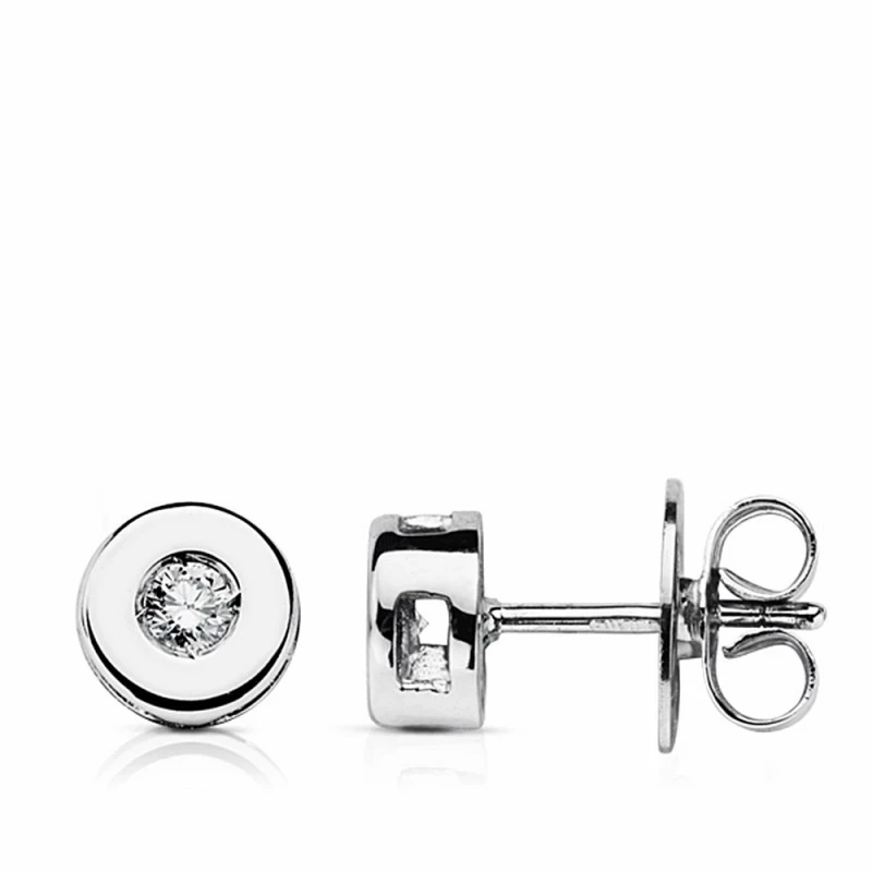 Pendientes oro blanco 18k brillantes diamantes 0.13ct 6mm. [AA1798]