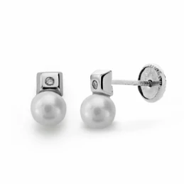 Pendientes oro blanco 18k diamantes brillantes 0.02ct [AA1802]