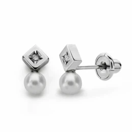 Pendientes oro blanco 18k diamantes brillantes 0.012ct [AA1803]