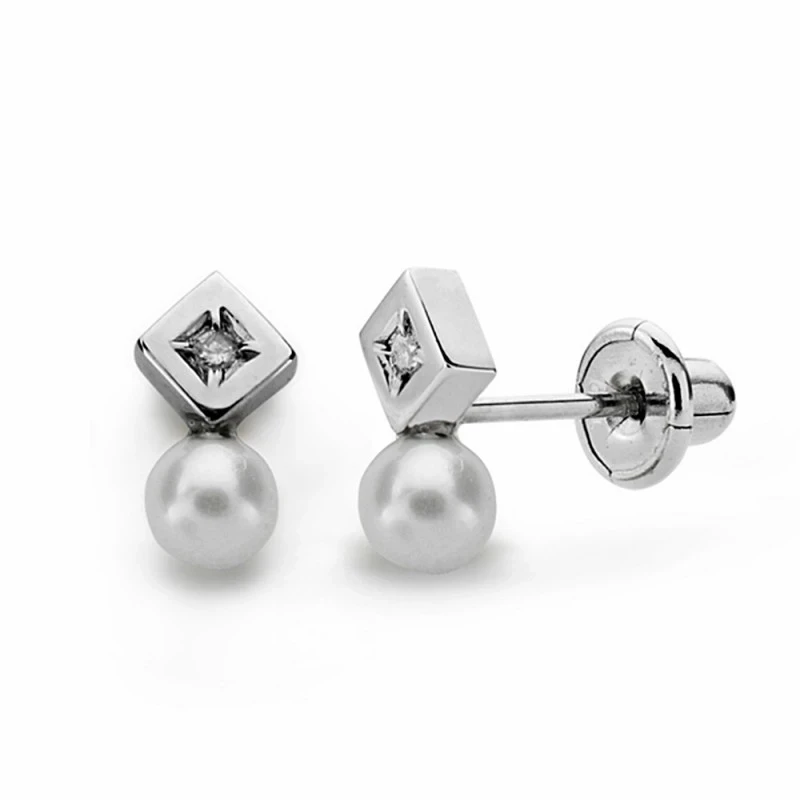 Pendientes oro blanco 18k diamantes brillantes 0.012ct [AA1803]