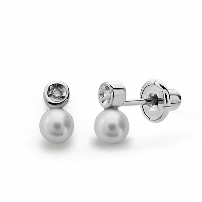 Pendientes oro blanco 18k diamantes brillantes 0.012ct [AA1804]