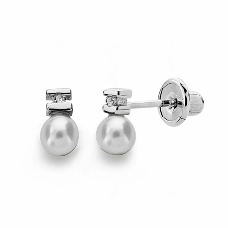 Pendientes oro blanco 18k diamantes brillantes 0.012ct 3mm. [AA1807]