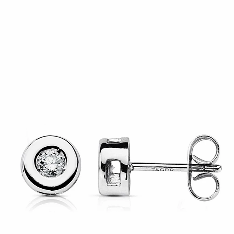 Pendientes oro blanco 18k diamantes brillantes 0.160ct 6mm. [AA1809]