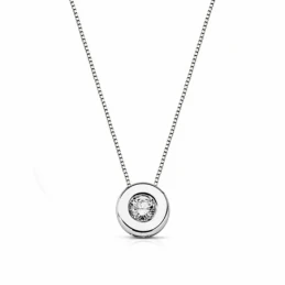 Colgante oro blanco 18k con cadena diamante brillante 0.11ct [AA1810]
