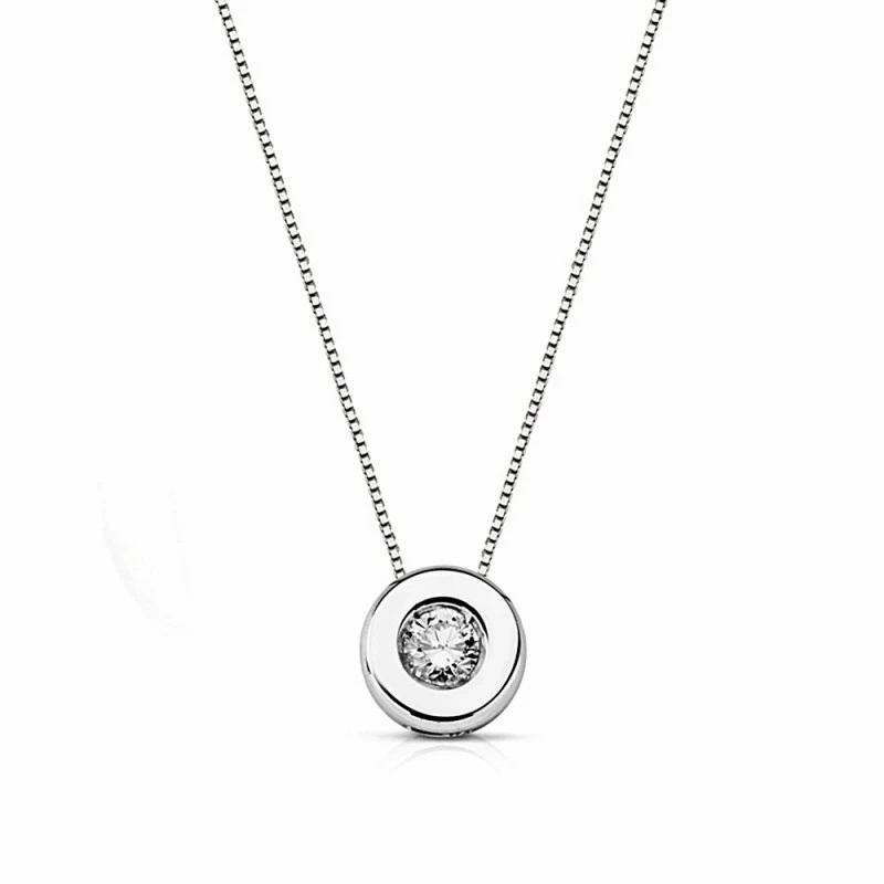 Colgante oro blanco 18k con cadena diamante brillante 0.11ct [AA1810]