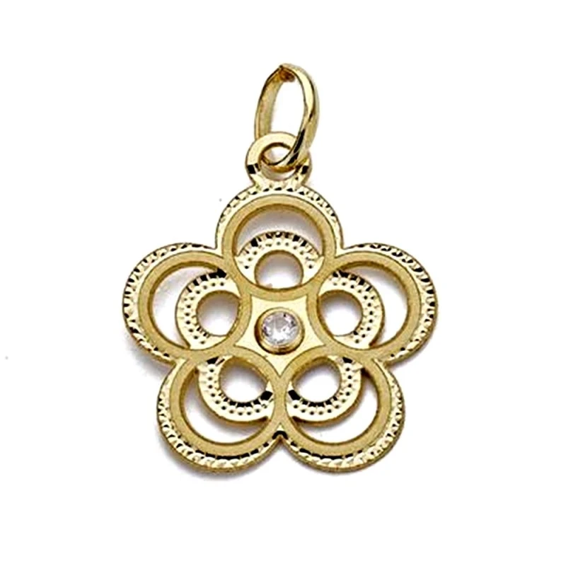 Colgante oro 18k flor 17mm. calada circonitas [AA1835]