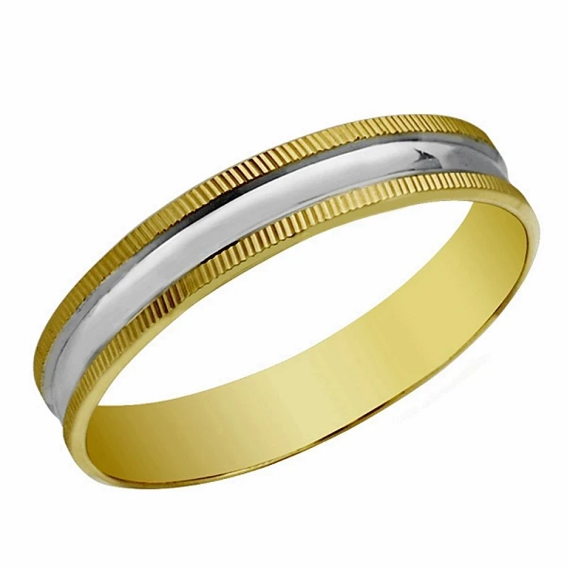 Alianza oro 18k bicolor 4mm. bordes estriados [AA1849GR]