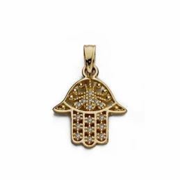 Colgante oro 18k mano fátima 17mm. circonitas [AA1858]