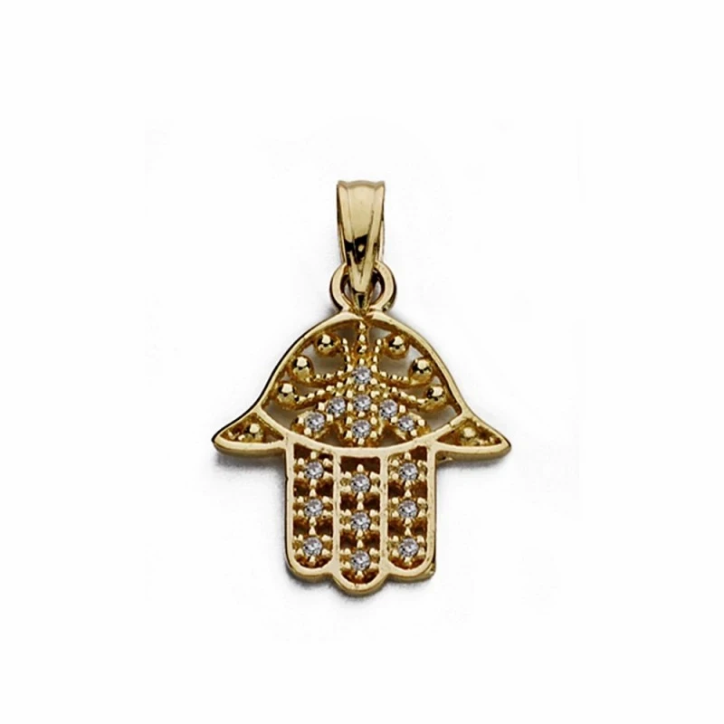 Colgante oro 18k mano fátima 17mm. circonitas [AA1858]
