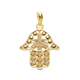 Colgante oro 18k mano fátima 21mm. circonitas [AA1870]