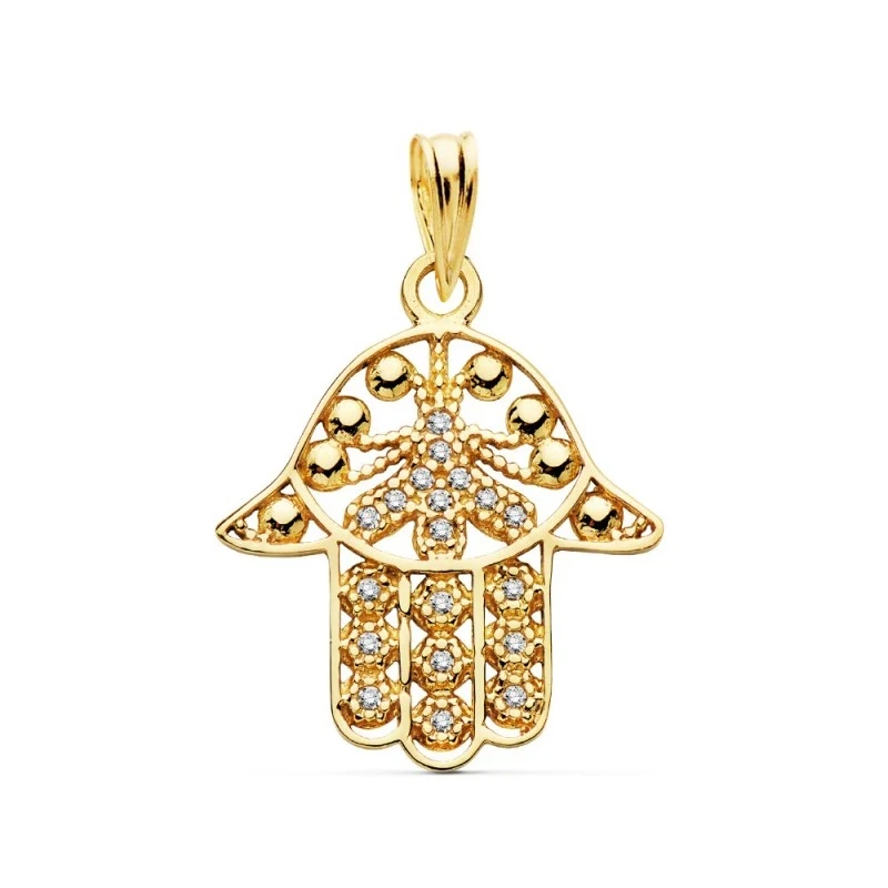 Colgante oro 18k mano fátima 21mm. circonitas [AA1870]