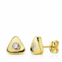 Pendientes oro 18k triangulares 7mm circonita cierre presión [AA1912]