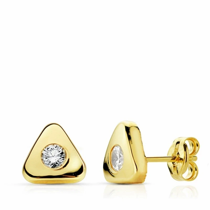 Pendientes oro 18k triangulares 7mm circonita cierre presión [AA1912]