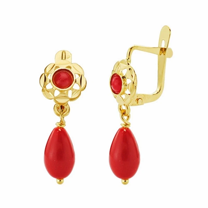 Pendientes oro 18k cubanitas 16mm. coralina cierre catalán [AA1917]
