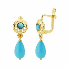 Pendientes oro 18k cubanitas 16mm. turquesa cierre catalán [AA1918]