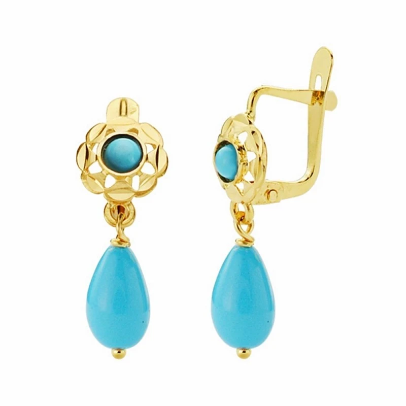 Pendientes oro 18k cubanitas 16mm. turquesa cierre catalán [AA1918]