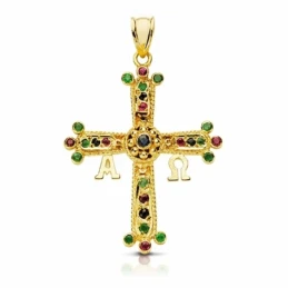 Cruz oro 18k Covadonga asturiana 33mm. piedras finas [AA1931]