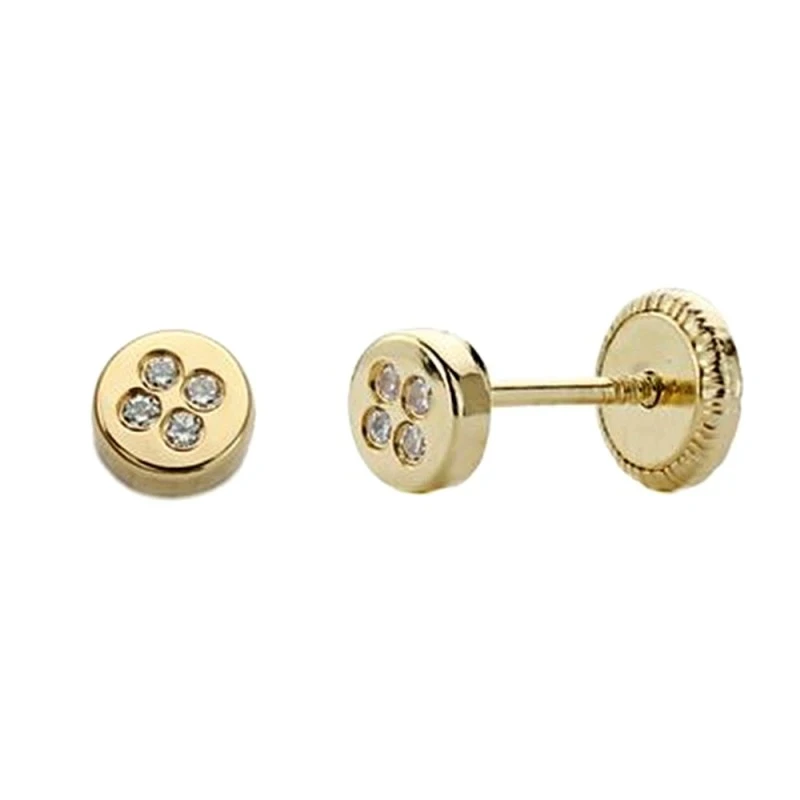 Pendientes oro 18k circonitas 4mm. cierre tornillo [AA1969]