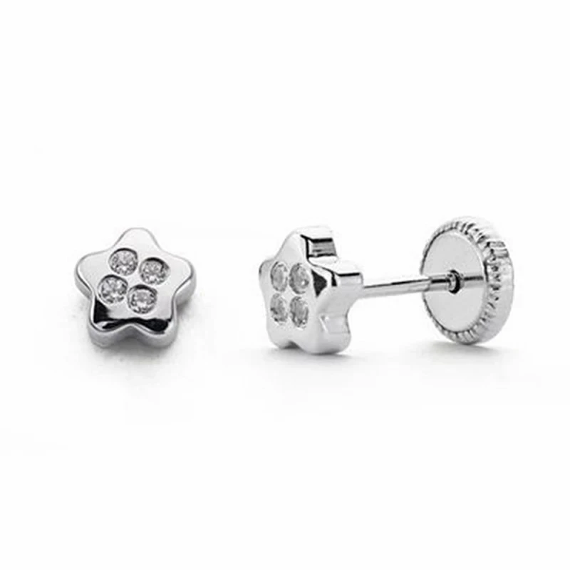 Pendientes oro blanco 18k estrella circonitas 5mm.  [AA1970]