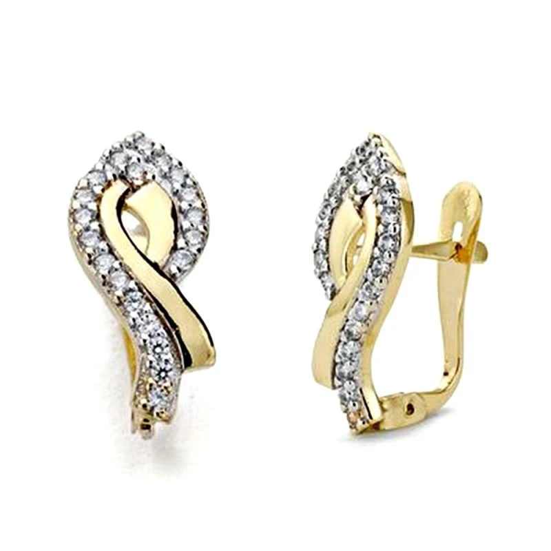 Pendientes oro 18k bicolor 17mm. circonitas cierre catalán [AA2055]