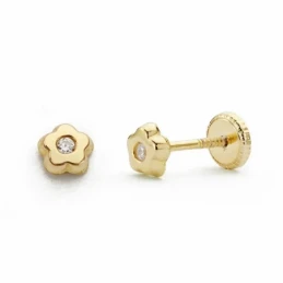 Pendientes oro 18k flor 4mm. circonita cierre tornillo [AA2059]