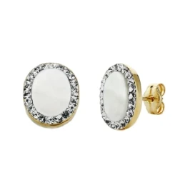 Pendientes oro 18k oval nácar 10mm. cierre presión [AA2068]