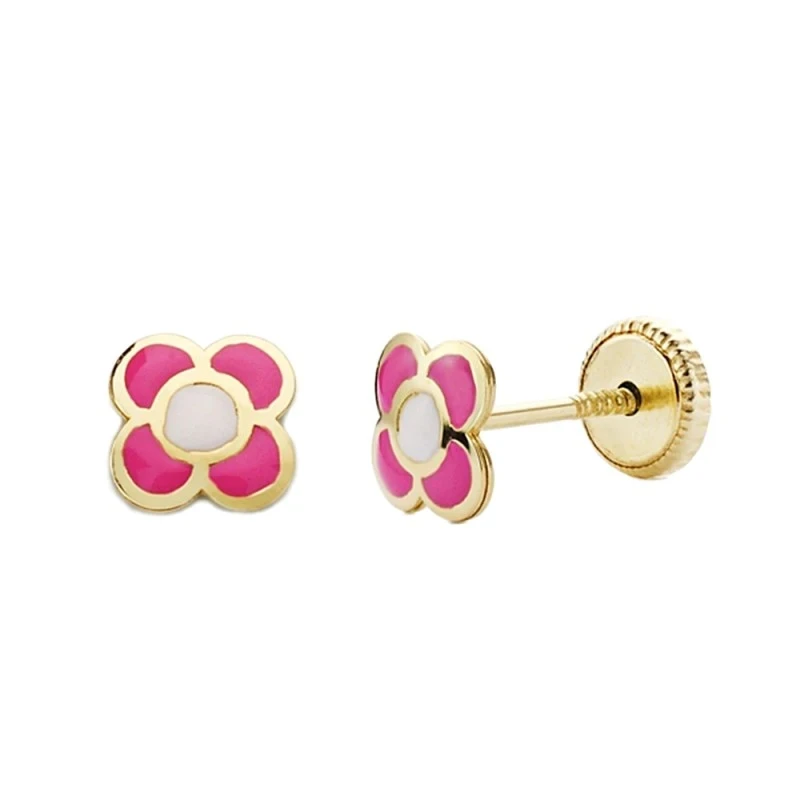 Pendientes oro 18k flor rosa 6mm. cierre tornillo [AA2070]