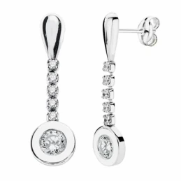 Pendientes oro blanco 18k largos circonitas 25mm. [AA2074]