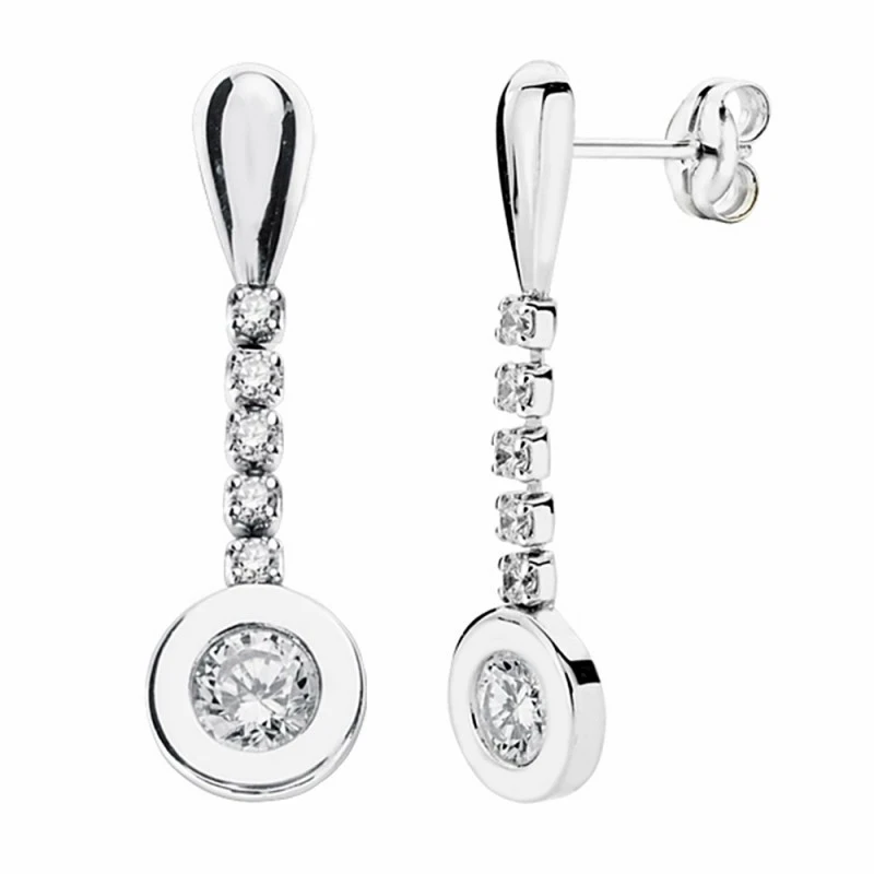 Pendientes oro blanco 18k largos circonitas 25mm. [AA2074]