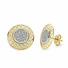 Pendientes oro 18k bicolor 12mm. redondos circonitas [AA2082]