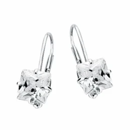 Pendientes oro blanco 18k piedra cuadrada 7mm. cierre hippie [AA2092]