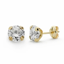 Pendientes oro 18k garra 7mm. circonitas cierre presión [AA2095]