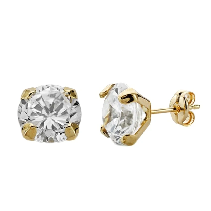 Pendientes oro 18k garra 8mm. circonitas cierre presión [AA2096]