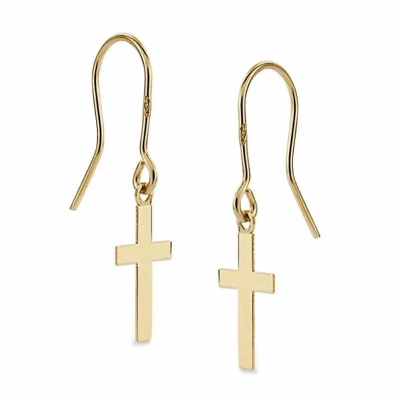Pendientes oro 18k largos cruz 12mm. lisa cierre gancho [AA2101]