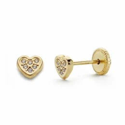 Pendientes oro 18k corazón 5mm. circonitas cierre tornillo [AA2121]