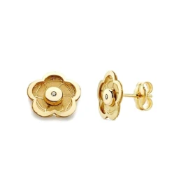 Pendientes oro 18k flor 8mm. circonitas cierre presión [AA2125]