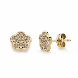 Pendientes oro 18k flor 7mm. circonitas cierre presión [AA2129]