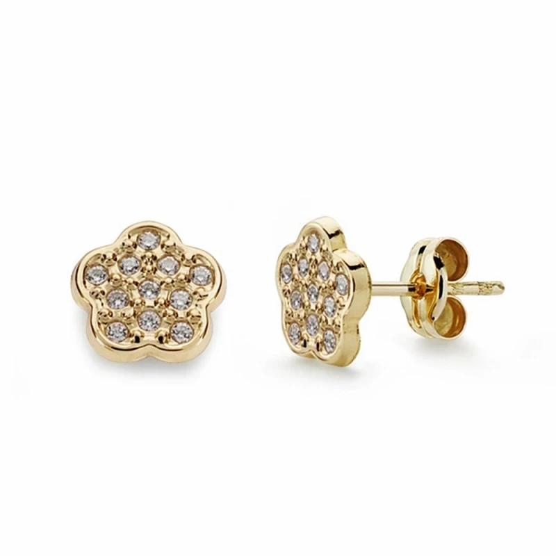Pendientes oro 18k flor 7mm. circonitas cierre presión [AA2129]