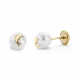 Pendientes oro 18k perlas 6mm. delfín cierre tornillo [AA2135]