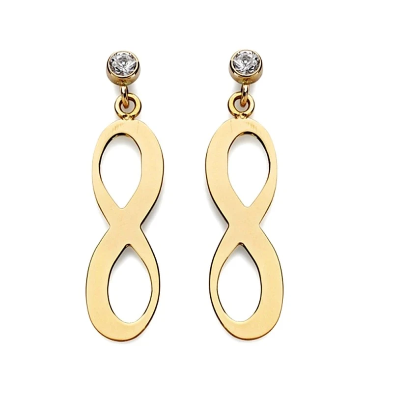 Pendientes oro 18k largos infinito 20mm. circonita  [AA2143]