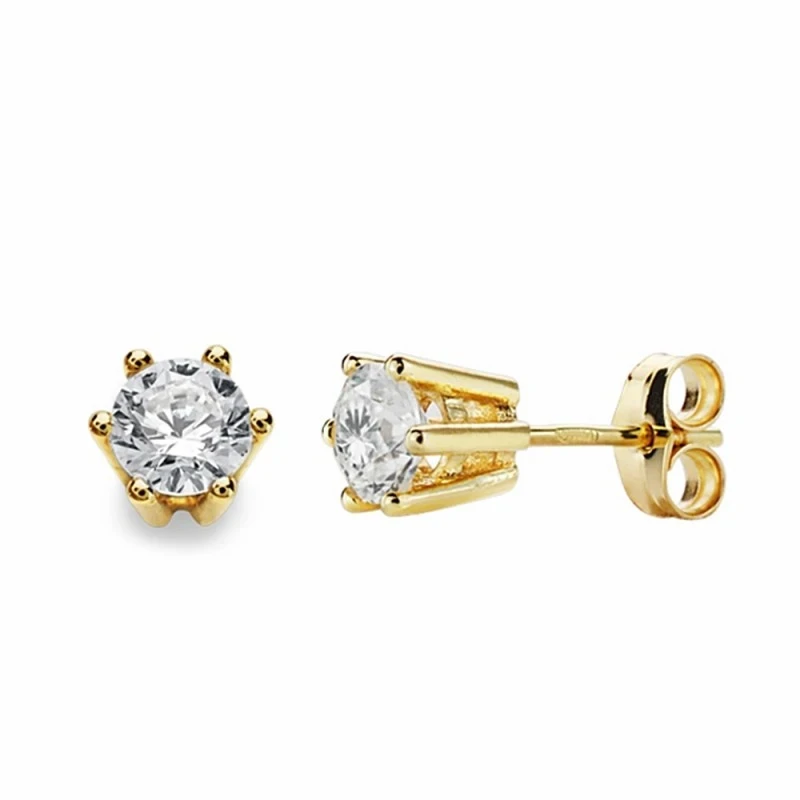 Pendientes oro 18k garras 5.5mm circonita cierre presión [AA2153]