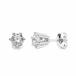 Pendientes oro blanco 18k garras 5.5mm circonita [AA2154]