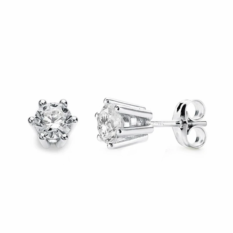 Pendientes oro blanco 18k garras 5.5mm circonita [AA2154]
