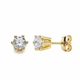 Pendientes oro 18k garras 6mm circonita cierre presión [AA2155]