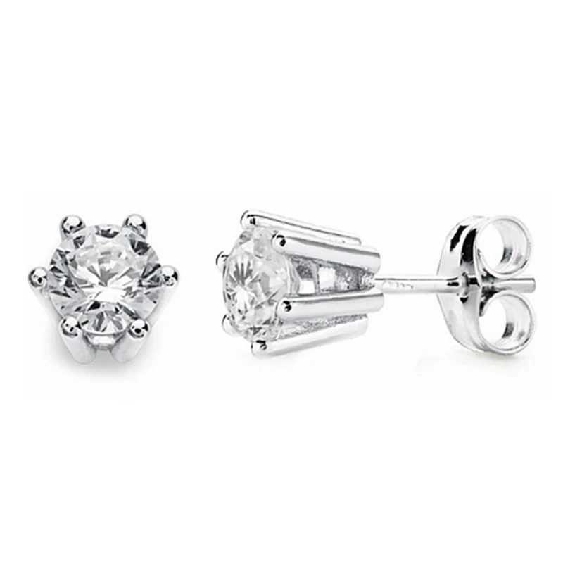 Pendientes oro blanco 18k garras 6mm circonita [AA2156]