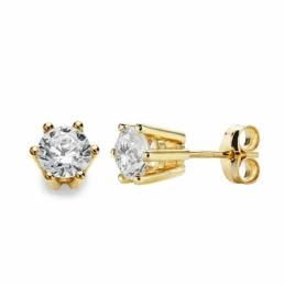 Pendientes oro 18k garras 6.5mm circonita cierre presión [AA2157]